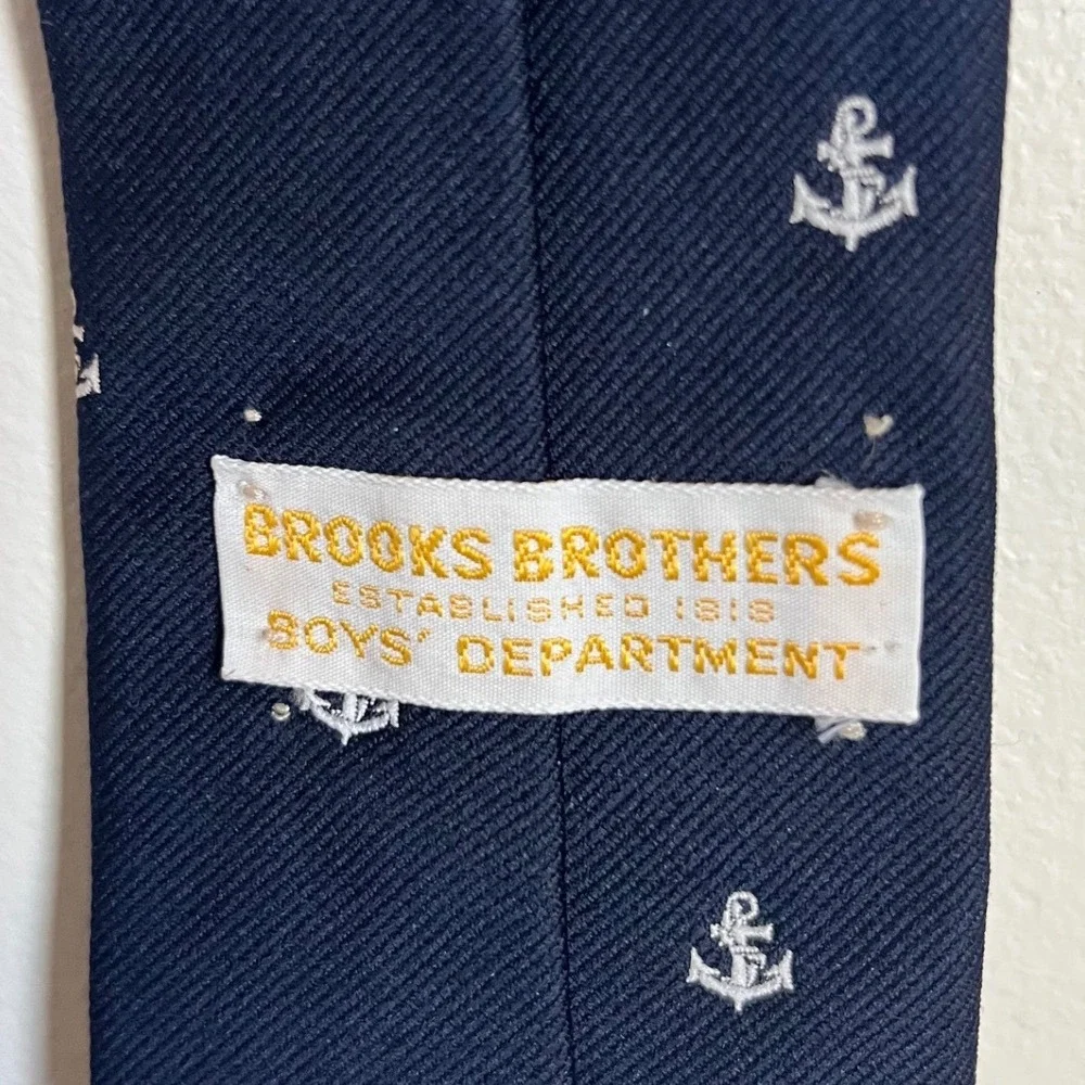 Brooks‎ Brothers Boys Navy Blue Anchor Nautical Silk Twill Necktie Classic Tie